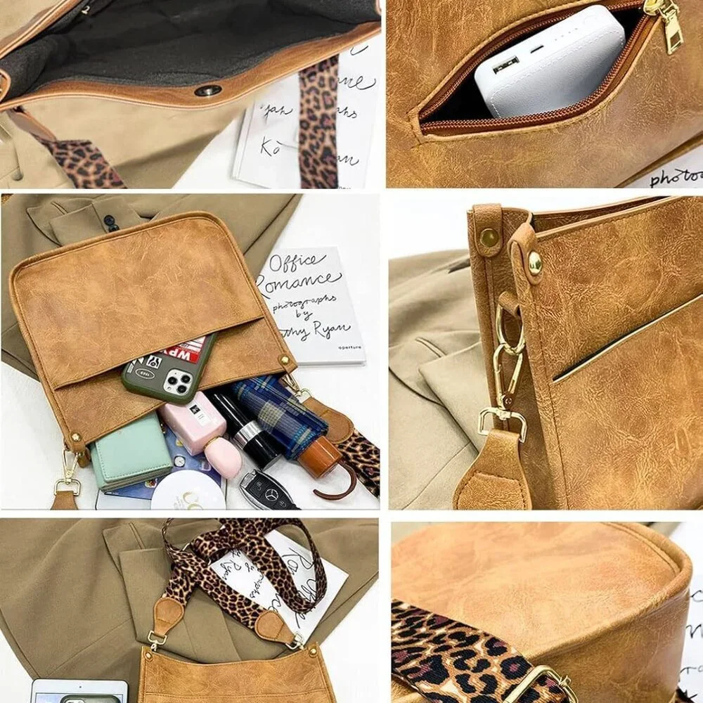 Women's Leopard Crossbody Purse Vegan Leather Shoulder Bag for Everyday - Picture 6 of 7